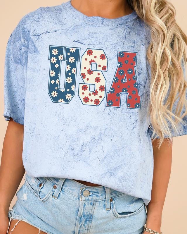 USA, Floral Print, Patriotic, America, Comfort Colors Color Blast, Comfort Colors Tshirt, Women's Comfort Color Tee,...