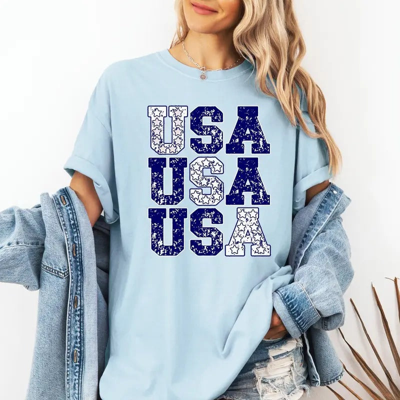 USA Retro Patriotic America Stars Blue 4th July Comfort Colors T-Shirts, Hoodie, Sweatshirt