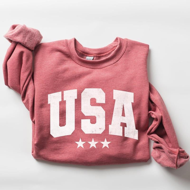 USA, Stars, Retro, Patriotic, America, 4th of July Sweatshirt, Crew Neck, Women's, Crewneck Shirt Hoodie | PrintMintTees.com