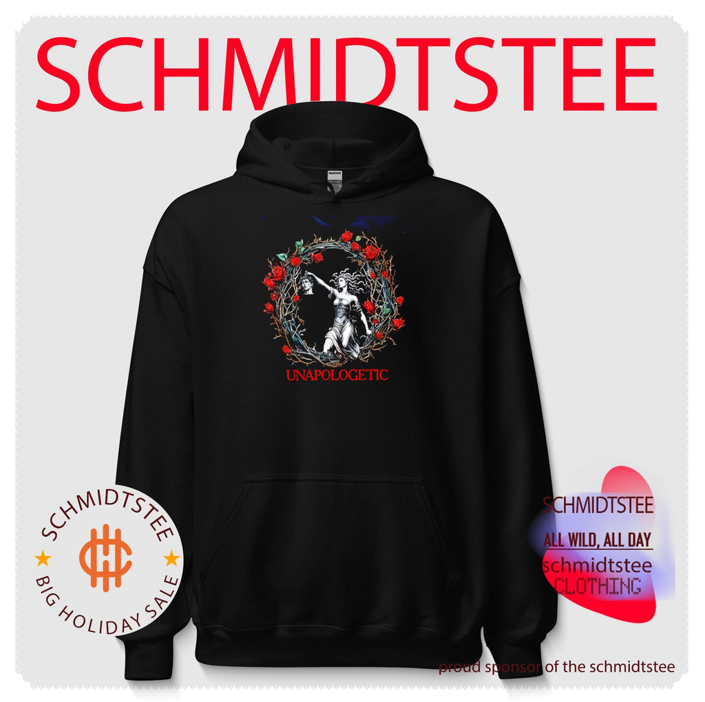 Unapologetic Medusa illustration encircled by red roses retro shirt