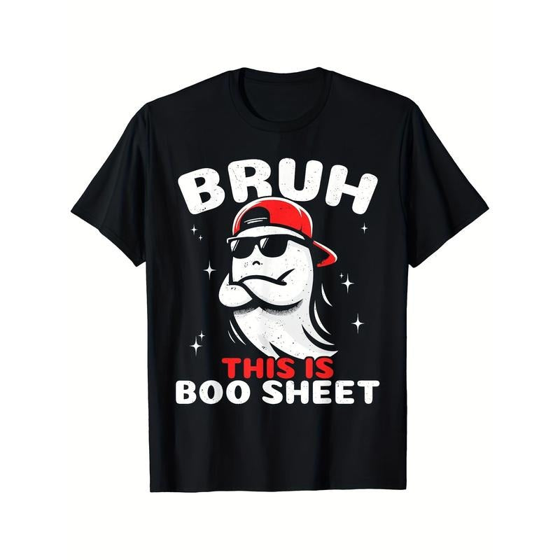 Unbeatable Boo Sheet Graphic: Retro Halloween Funny Printed T-shirt, Soft, Breathable, Comfortable, Black Men's Casual...