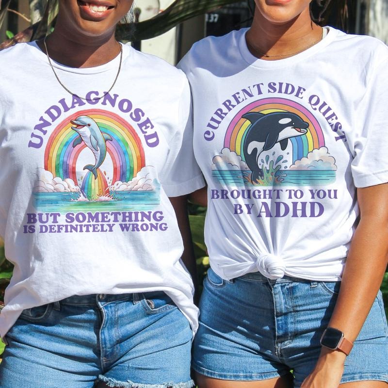 Undiagnosed But Something Is Definitely Wrong Menal Health ADHD Rainbow Whale Funny Relatable Casual Top Shirt Shirt Hoodie Sweatshirt