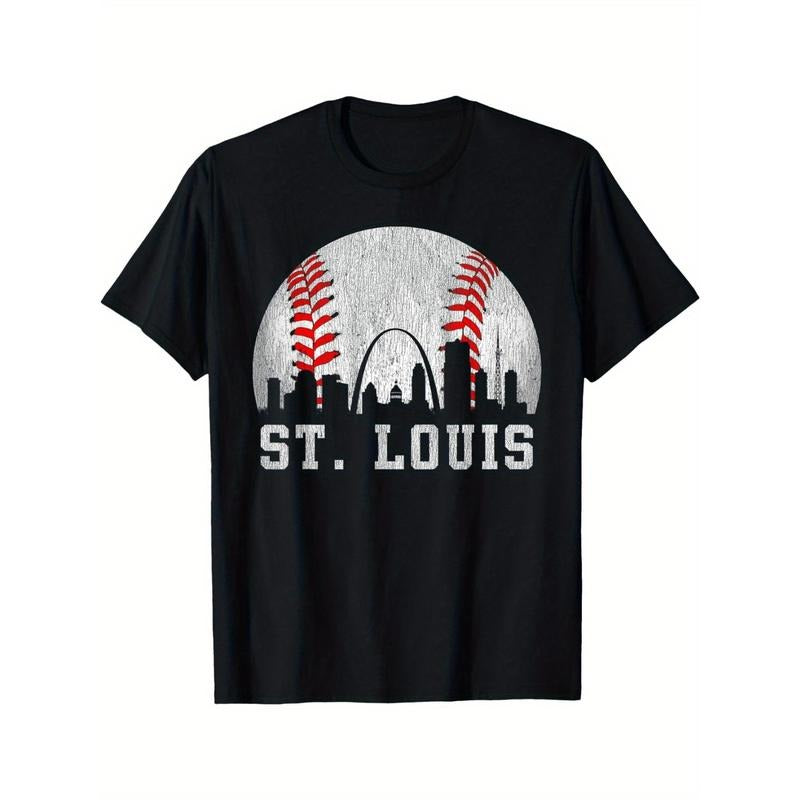 Unique Vintage St. Louis Skyline Graphic Tee for Baseball Lovers - Retro Black T-Shirt for Men, Perfect for Sports Fans...