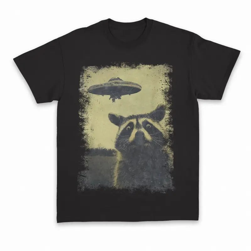 Unisex  Raccoon Ufo Funny shirt, Cool Vintage Style Raccon Shirt Hoodie Sweatshirt | PrintMintTees.com