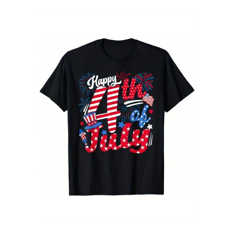 Unisex 4th of July Patriotic Cotton T-Shirt for Men & Women - Soft, Comfortable Short-Sleeve Tee with Bold "HAPPY 4th OF...