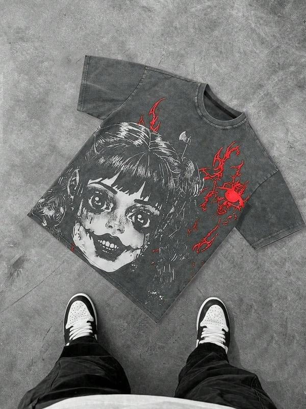 Unisex Cartoon Girl Print Short Sleeve T-shirt, Street Fashion Casual Soft Comfy Graphic Tee for Daily Wear, Unisex Top...