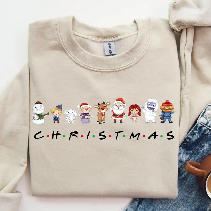 Unisex Christmas Friend Sweatshirt, Loose Fit Holiday Crewneck, Medium-heavy Fabric