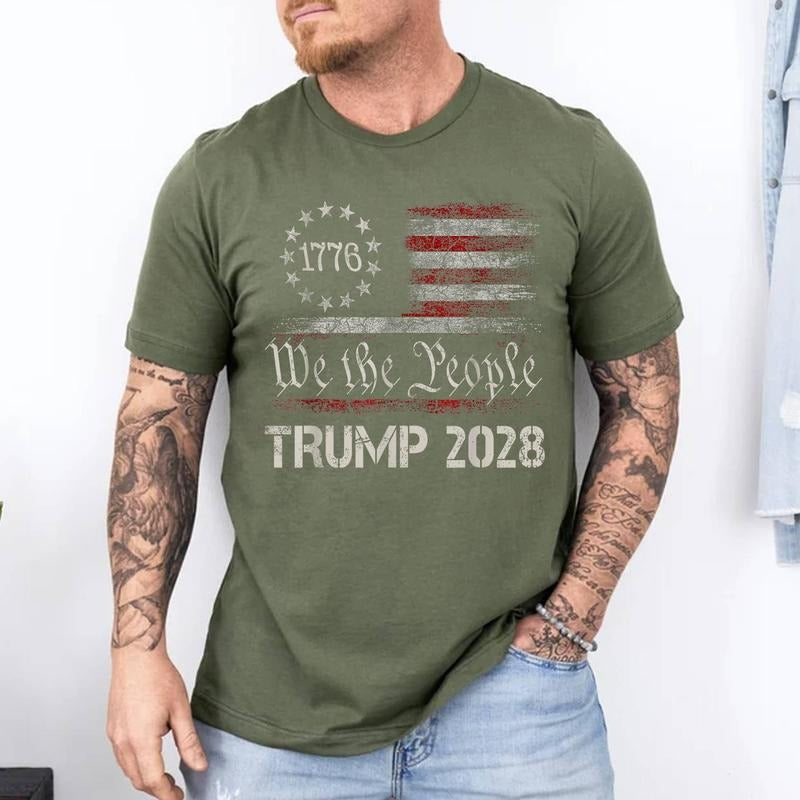[Unisex Cotton] We The People Trump 2028 Shirt, Vote Donald Trump Flag 2028 T-Shirt, Short Sleeve, Top Unisex Hoodie...