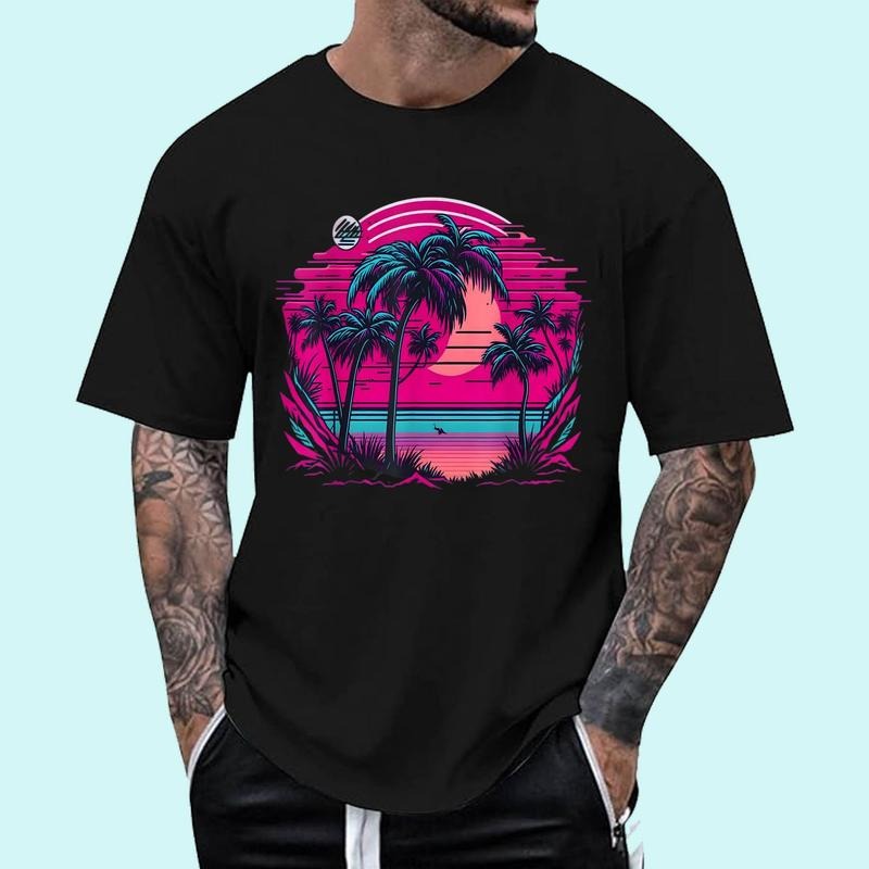[Unisex Cotton Shirt] 90s Vaporwave Aesthetic Palm Trees Retro 80s Art Vaporwave T-Shirt Hoodie Sweatshirt