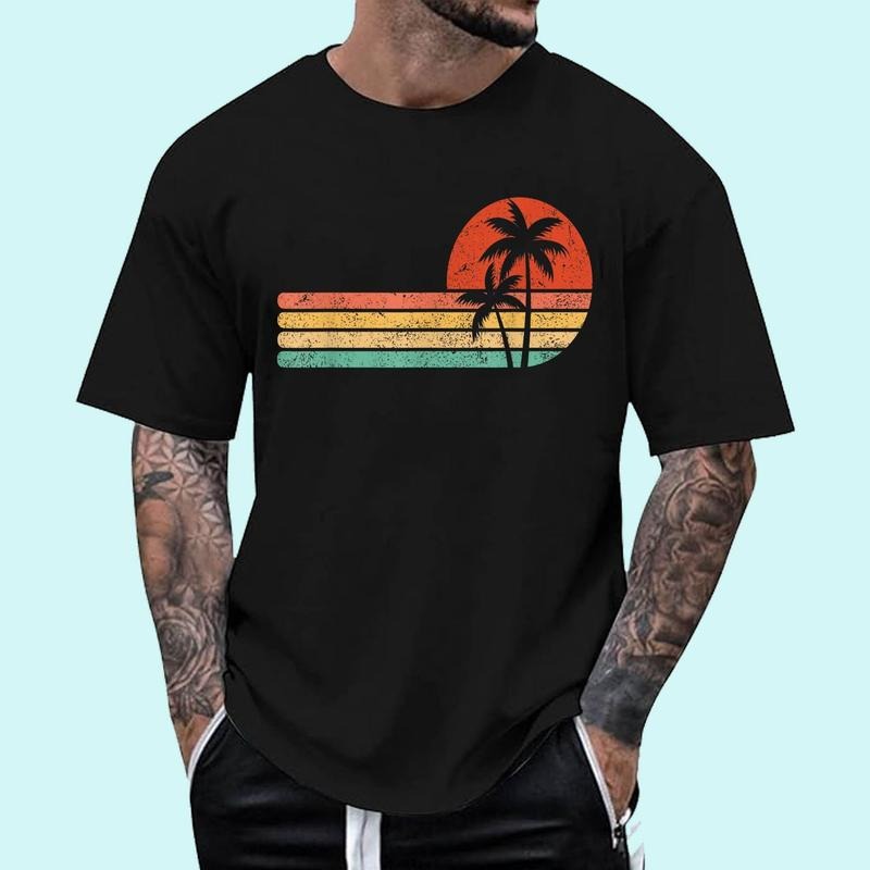 [Unisex Cotton Shirt] Retro Style Tropical Vintage sunset Beach Palm Tree T-Shirt Hoodie Sweatshirt | PrintMintTees.com