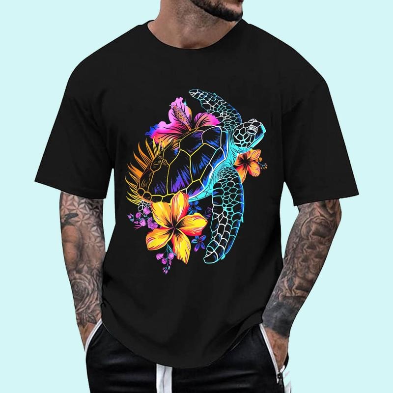 [Unisex Cotton Shirt] Sea Turtle Hawaiian Flowers Hawaii Scuba Diving Diver T-Shirt Hoodie Sweatshirt | PrintMintTees.com