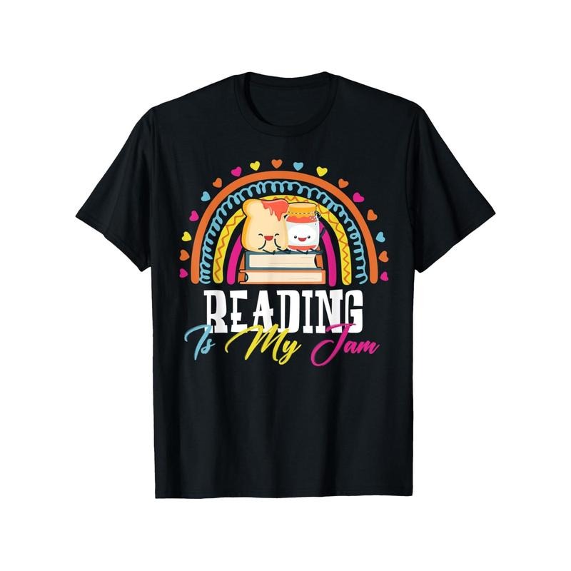 Unisex Cotton T-Shirt "Reading Is My Jam" - Casual Crew Neck, Short Sleeve, All-Season Comfort, Printed Design, Slight...