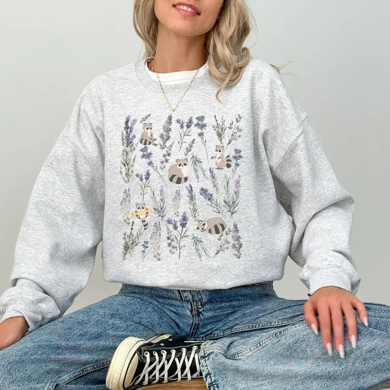 Unisex Flower Raccoon Sweatshirt Shirt Hoodie | PrintMintTees.com