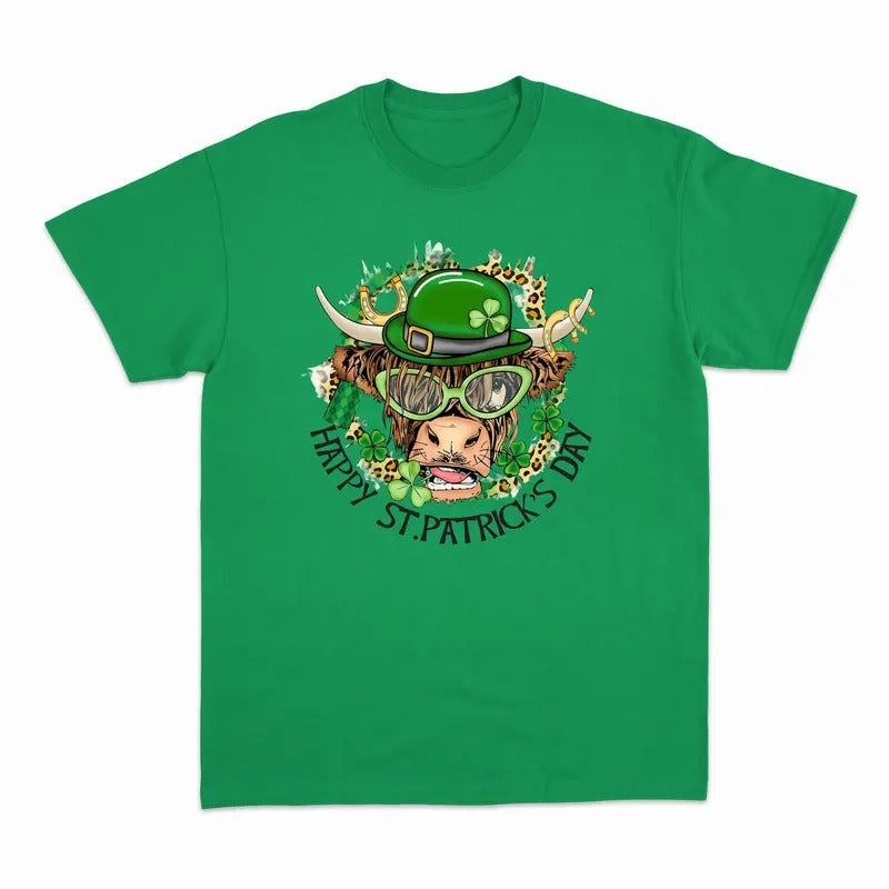 Unisex Happy St. Patrick's Day Highland Cow   T-Shirt  , Sweatshirt  and Hoodie | PrintMintTees.com