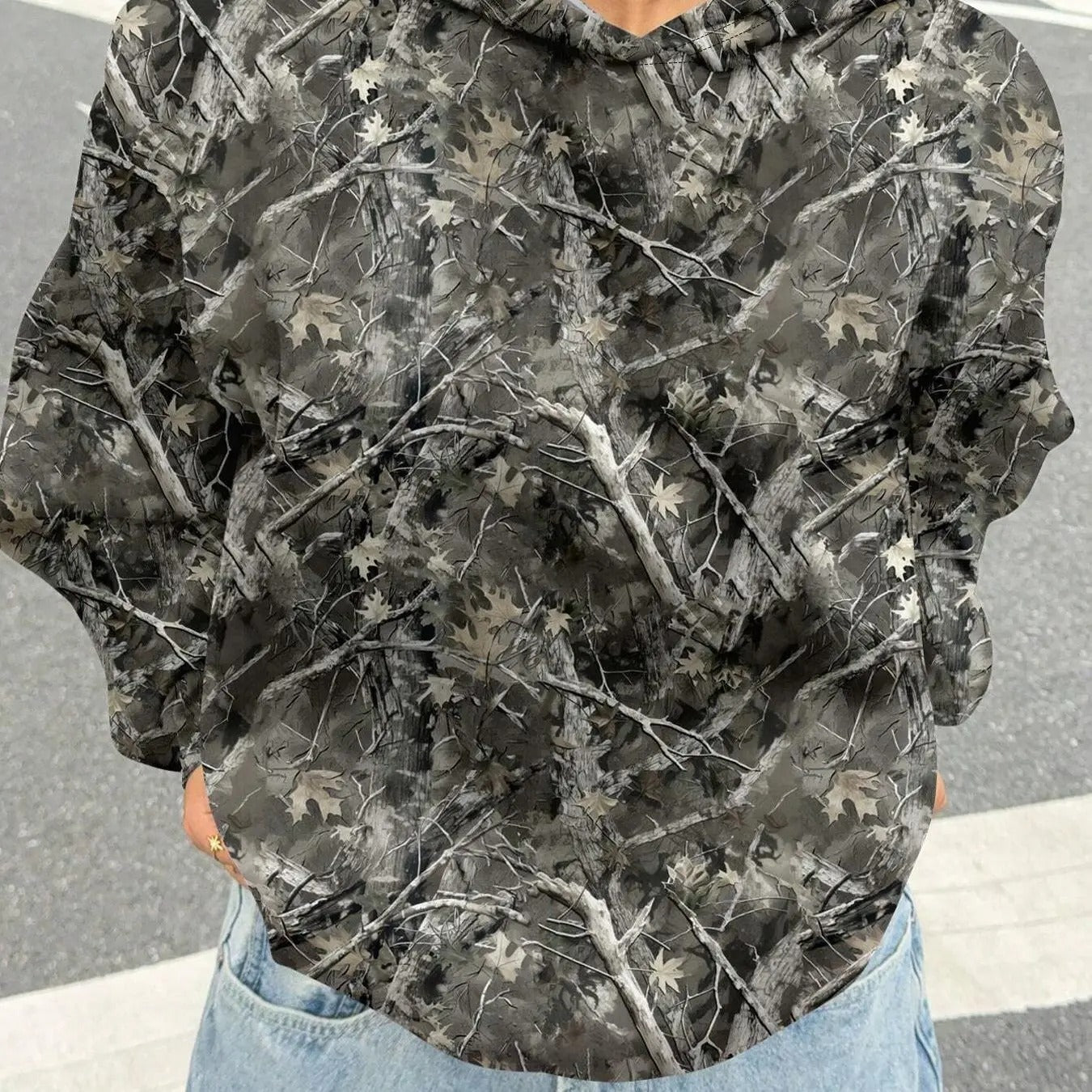 Leaf Print Casual Regular Fit Long Sleeve Hooded Fall & Winter & Clothes Daily T-Shirts, Hoodie, Sweatshirt