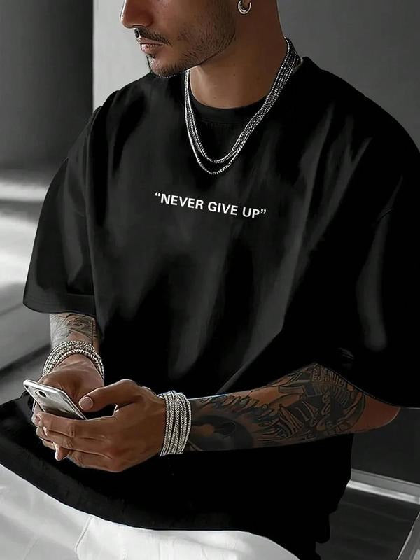Unisex Men's Letter Print Round Neck Tee, Regular Fit Casual Short Sleeve Crew Neck T-Shirt for Daily Wear, Men's Top for...