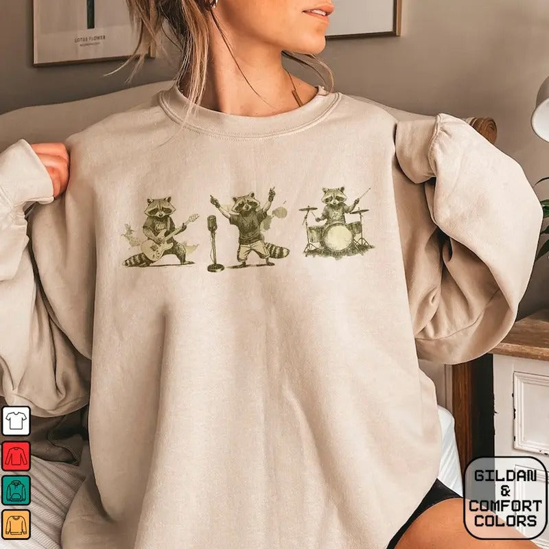 Unisex Raccoon Band Music shirt Cotton Womenswear Hoodie Sweatshirt | PrintMintTees.com