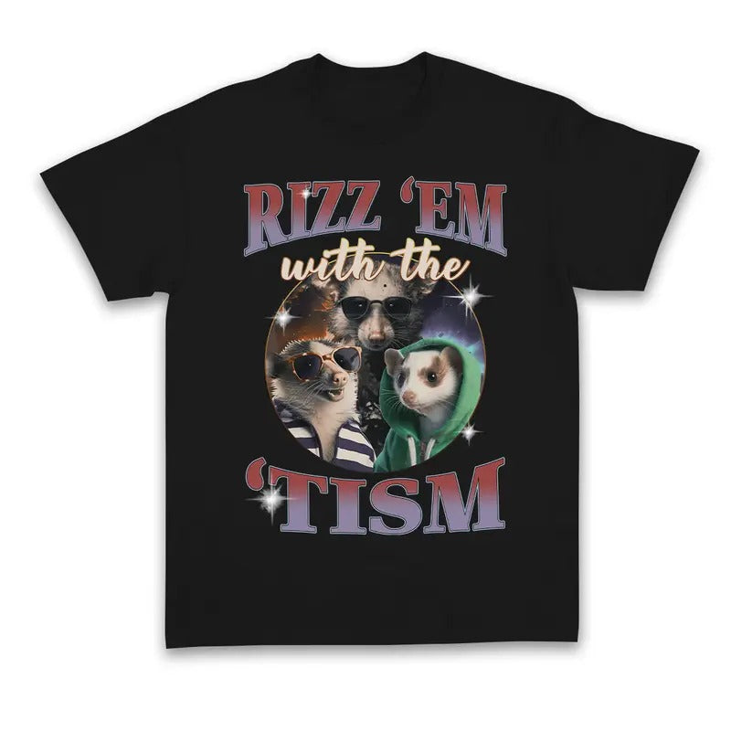Unisex Rizz Em With The Tism Retro Opossums Shirt, Vintage Funny Possums Graphic Shirt Hoodie Sweatshirt | PrintMintTees.com