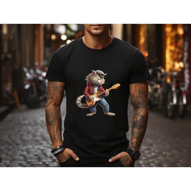 Unisex Rock and roll Cat Playing Guitar Shirt: A Funny Guitar Cat T-Shirt Cat and Rock Lover Shirt made in usa Hoodie...