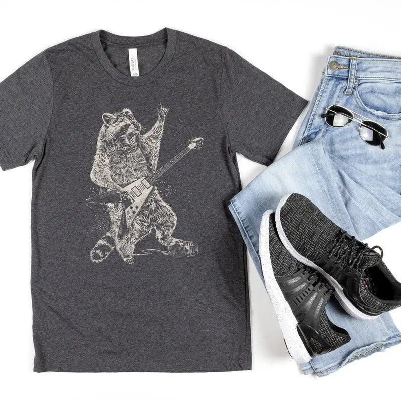 Unisex Rockstar Raccoon Shirt Hoodie Sweatshirt | PrintMintTees.com