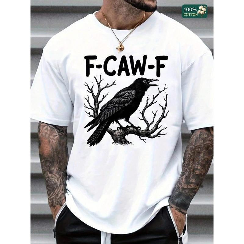 Unisex Round Neck Short - Sleeve "F-CAW-F" Raven Graphic T - Shirt Cotton T-Shirt Hoodie Sweatshirt | PrintMintTees.com