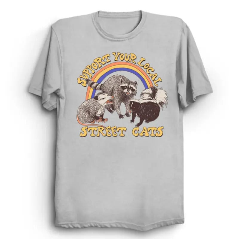 Unisex Street Cats Shirt - Cool Funny Opossum , Possum Raccoon shirt Cotton Menswear Hoodie Sweatshirt | PrintMintTees.com