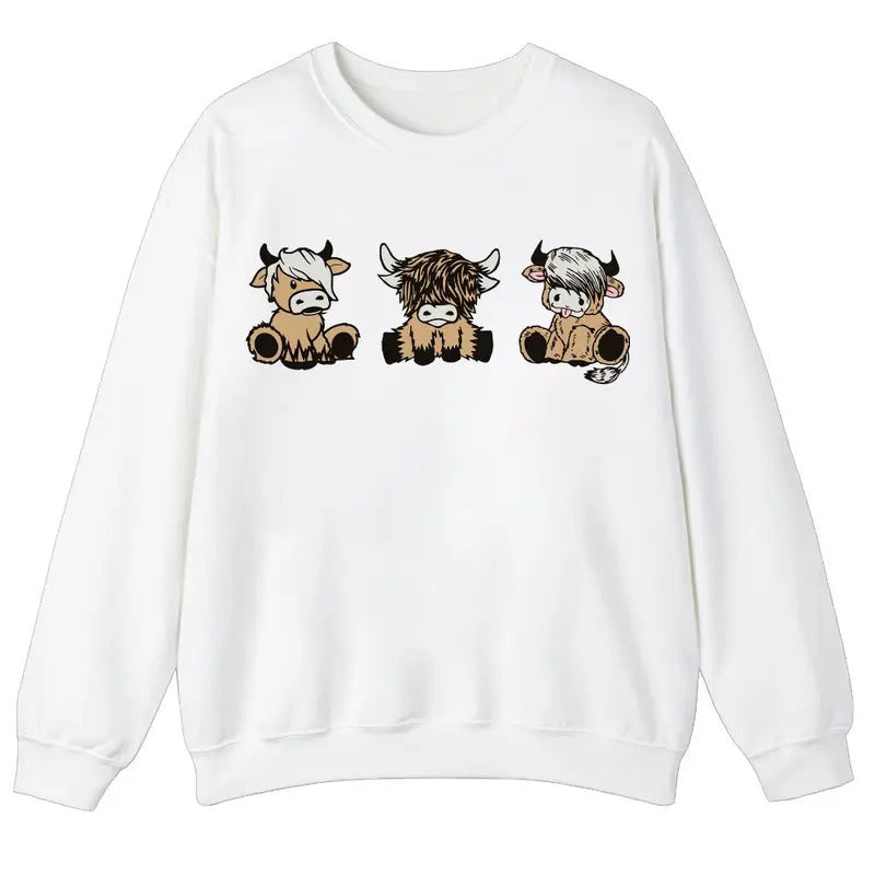Unisex Three Highland Cow cute  T-Shirt  , Sweatshirt  and Hoodie | PrintMintTees.com