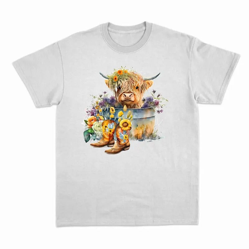 Unisex _Flower and Cow shirt, Cute Highland Cow T-Shirt  , Sweatshirt  and Hoodie | PrintMintTees.com