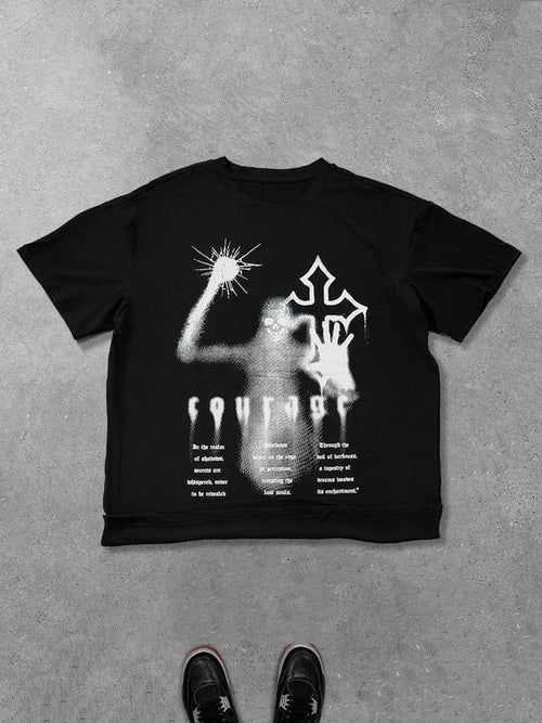 Unisex's Cross & Star Print Round Neck Graphic Tee, Casual Comfy Short Sleeve T-shirt for Daily Wear, Unisex Top for...