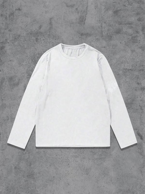 Unisex's Solid Long Sleeve Tee, Street Fashion Casual Comfy Round Neck T-shirt for Daily Wear, Men's Top for Spring &...