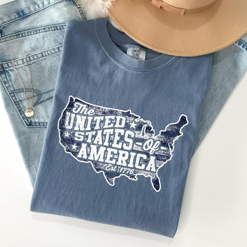 United States of America, Patriotic, 4th of July Tshirt, Women's Crew Neck, Crewneck Hoodie Sweatshirt | PrintMintTees.com