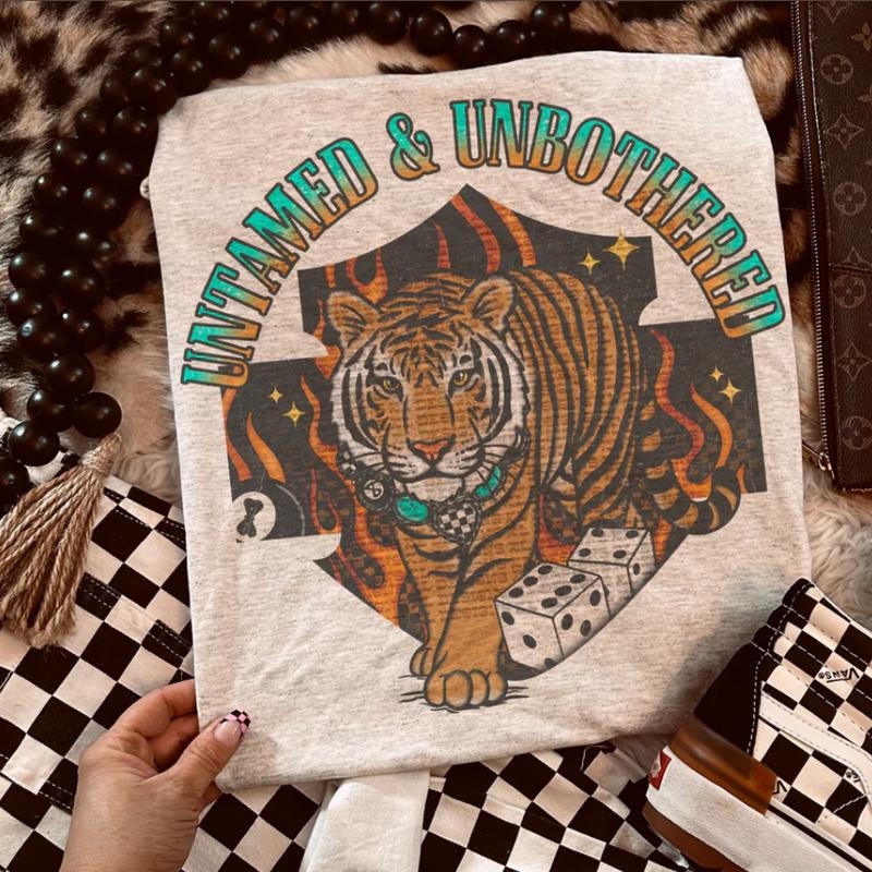 Untamed & Unbothered Tiger Shirt, Retro vintage western women's graphic tees, western outfits women, country concert...