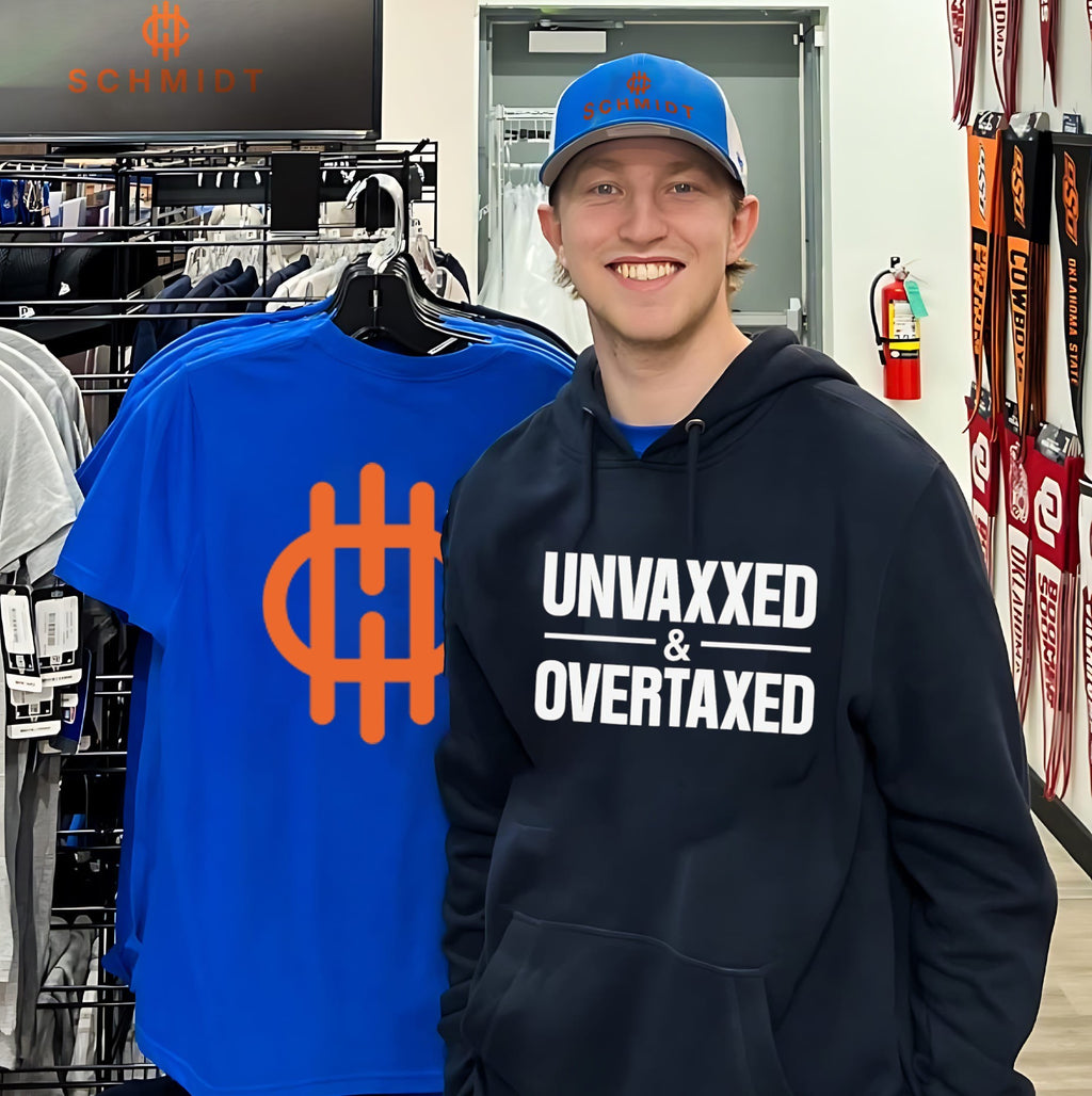 Unvaxxed and Overtaxed text shirt