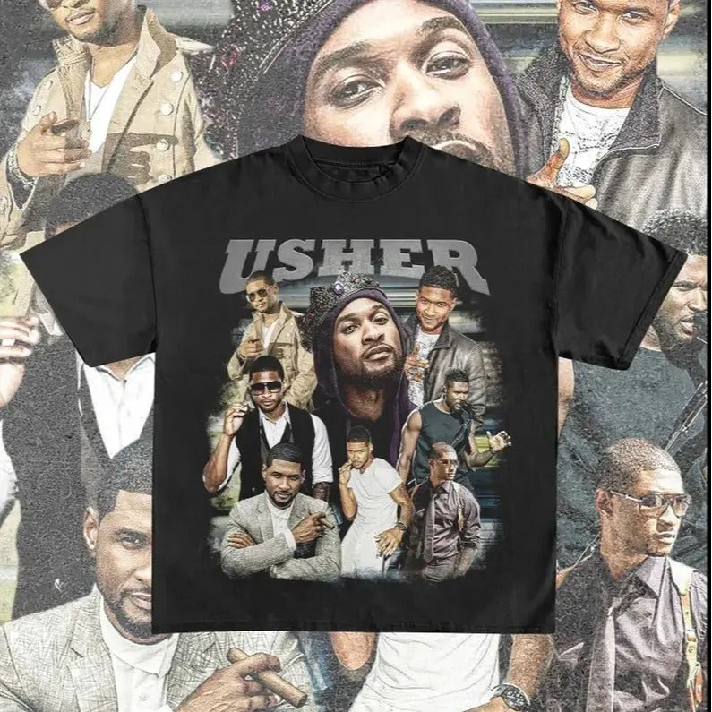 Usher Tshirt - 90s Vintage x Bootleg Style Rap Tee Cotton Menswear Hoodie Sweatshirt | PrintMintTees.com