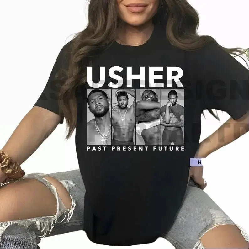 Usher Tshirt , Ussher past present future world Tour t-shirt ,Usher fan merch , Usher gift Top Womenswear Hoodie Sweatshirt