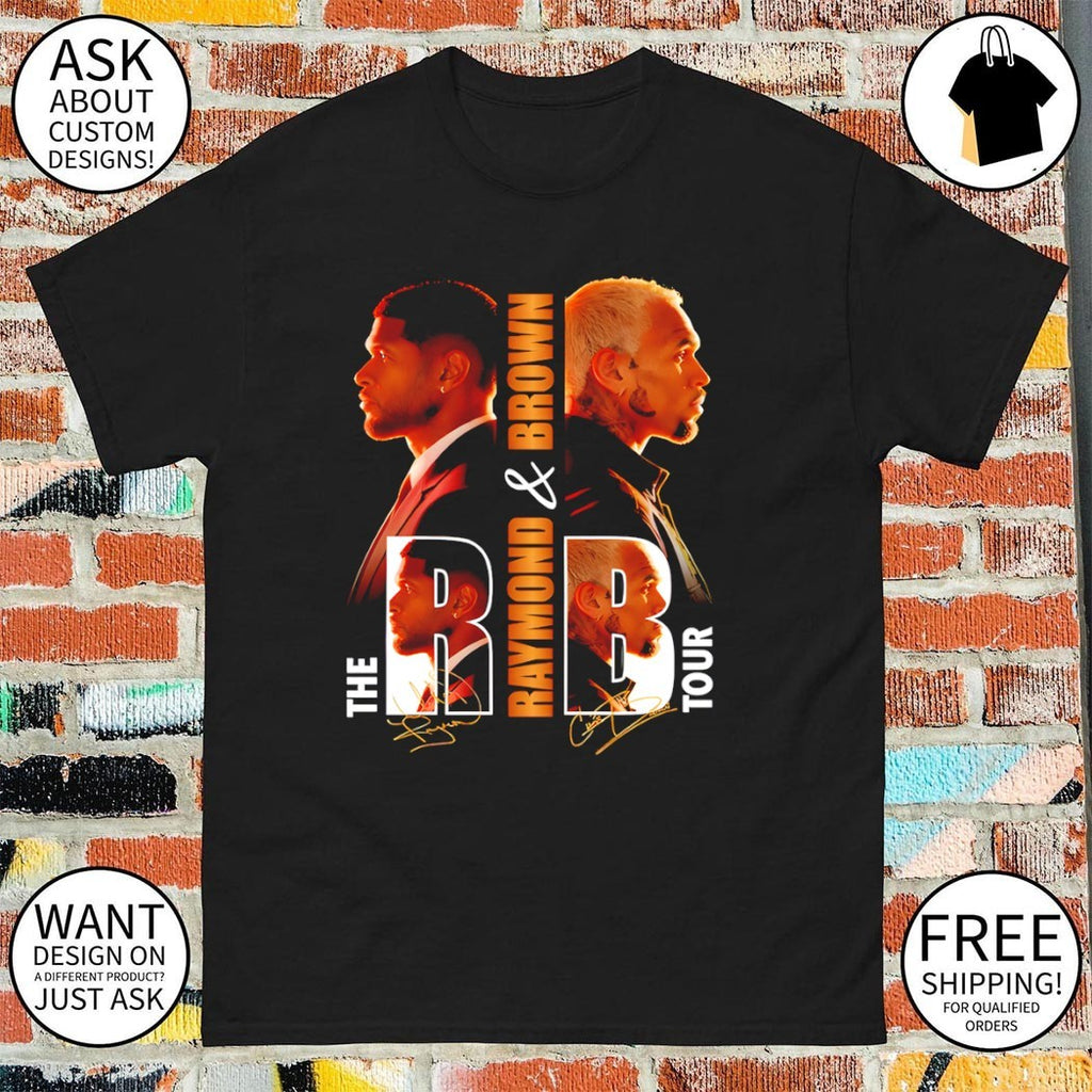 Usher and Chris Brown Raymond and Brown the R B tour concert signatures shirt