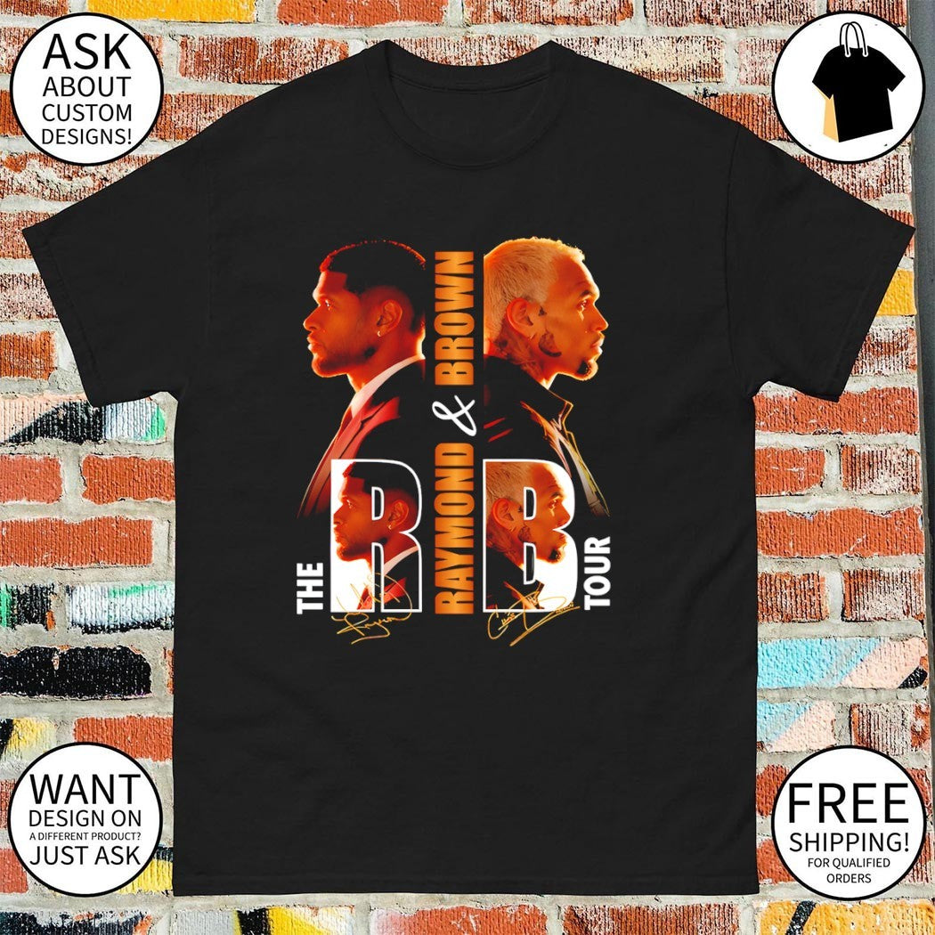 Usher and Chris Brown Raymond and Brown the R B tour concert signatures shirt