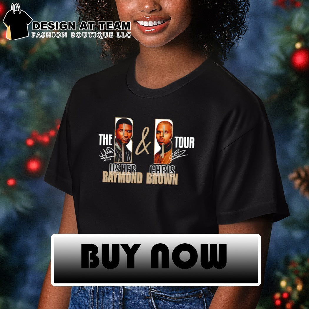 Usher and Chris Brown The R & B Tour Raymond Brown music concert signatures shirt
