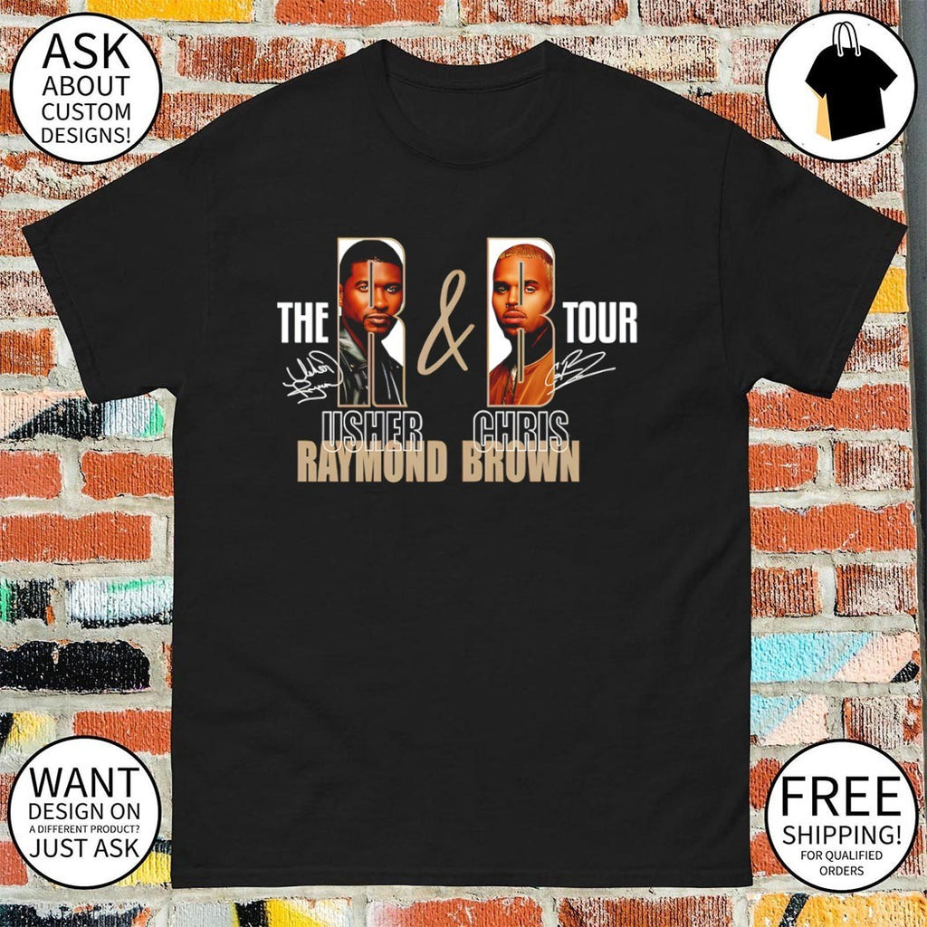 Usher and Chris Brown The R & B Tour Raymond Brown music concert signatures shirt