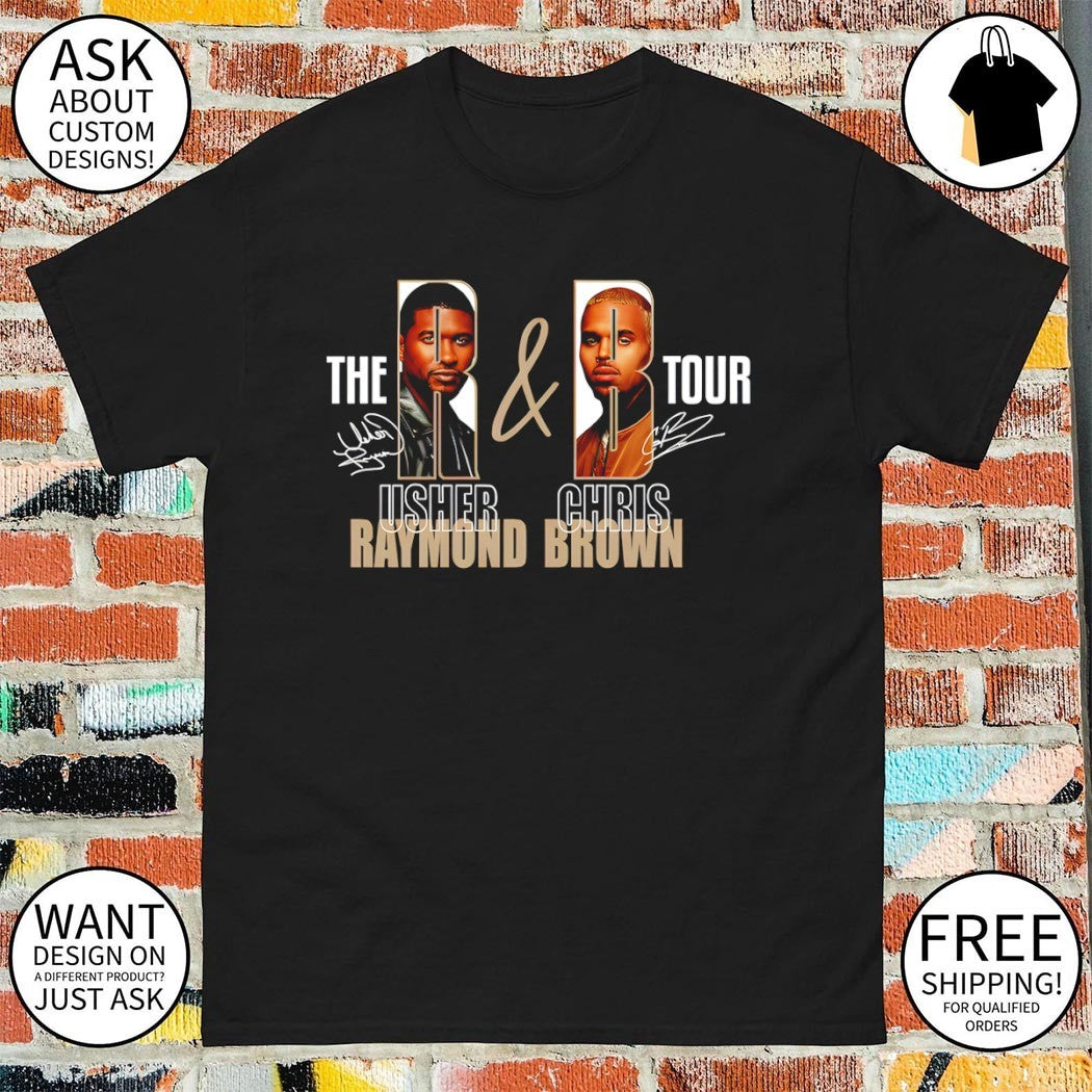Usher and Chris Brown The R & B Tour Raymond Brown music concert signatures shirt