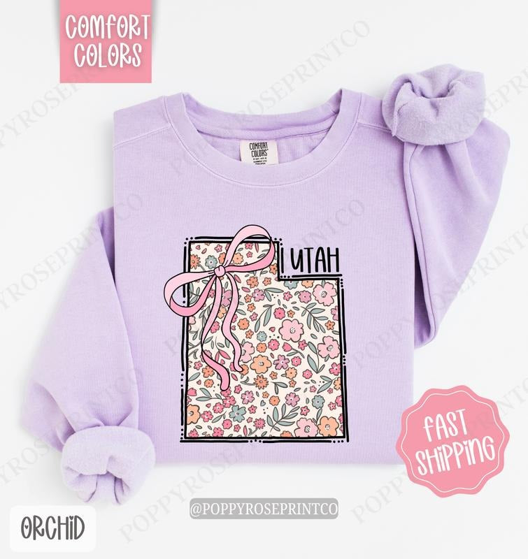 Utah Floral Bow Comfort Colors Cute State Coquette T-Shirts, Hoodie, Sweatshirt