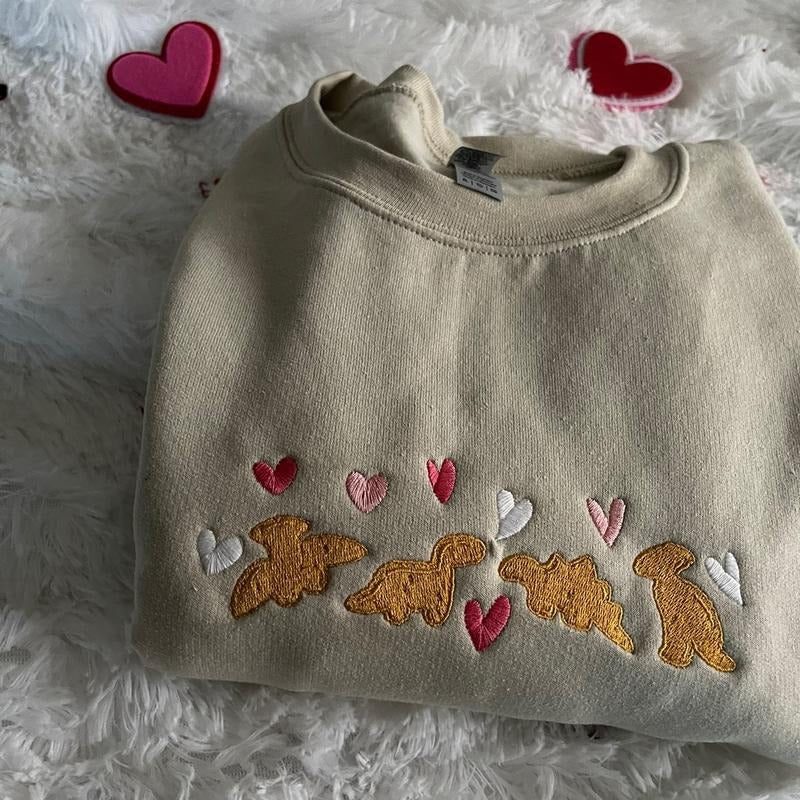 VALENTINES DINO NUGGET EMBROIDERED SWEATSHIRT Valentine Day Dinos Valentine Day Gift Gifts for Her Shirt Hoodie