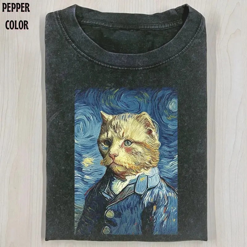 VAN GOGH'S CAT Vintage Graphic T-shirt, Funny Graphic Tee, Cat Lover, Cute Cat Gift For Mon Hoodie Sweatshirt