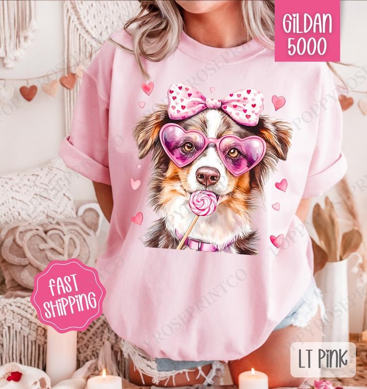 Valentine Australian Shepherd Shirt Gildan, Valentine's Day Women's Tee, Cute Women's Tshirt Plus Sizes Hoodie Sweatshirt