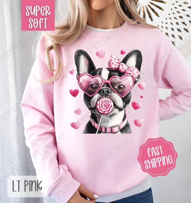 Valentine Boston Terrier Sweatshirt, Valentine's Day Crewneck, Cute Women's Sweater T-Shirts, Hoodie | PrintMintTees.com