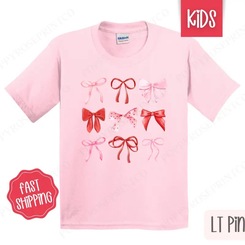 Valentine Bows Kids Shirt - Valentine's Day Children's Tshirt - Youth Tee Gildan Hoodie Sweatshirt | PrintMintTees.com