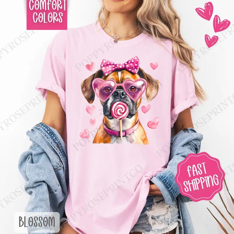 Valentine Boxer Shirt Comfort Colors, Valentine's Day Women's Tee, Cute Women's Tshirt Hoodie, Sweatshirt | PrintMintTees.com