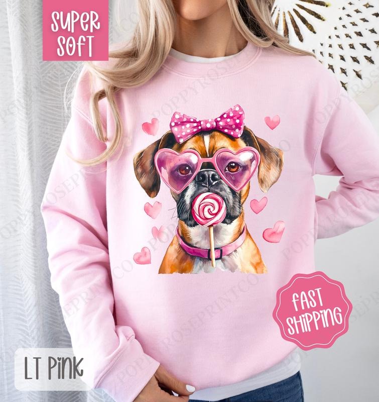 Valentine Boxer Sweatshirt, Valentine's Day Crewneck, Cute Women's Sweater T-Shirts, Hoodie | PrintMintTees.com