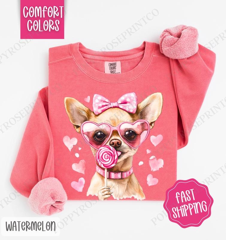 Valentine Chihuahua Comfort Colors Sweatshirt, Valentine's Day Women's Crewneck, Cute Women's Sweater Shirt Hoodie