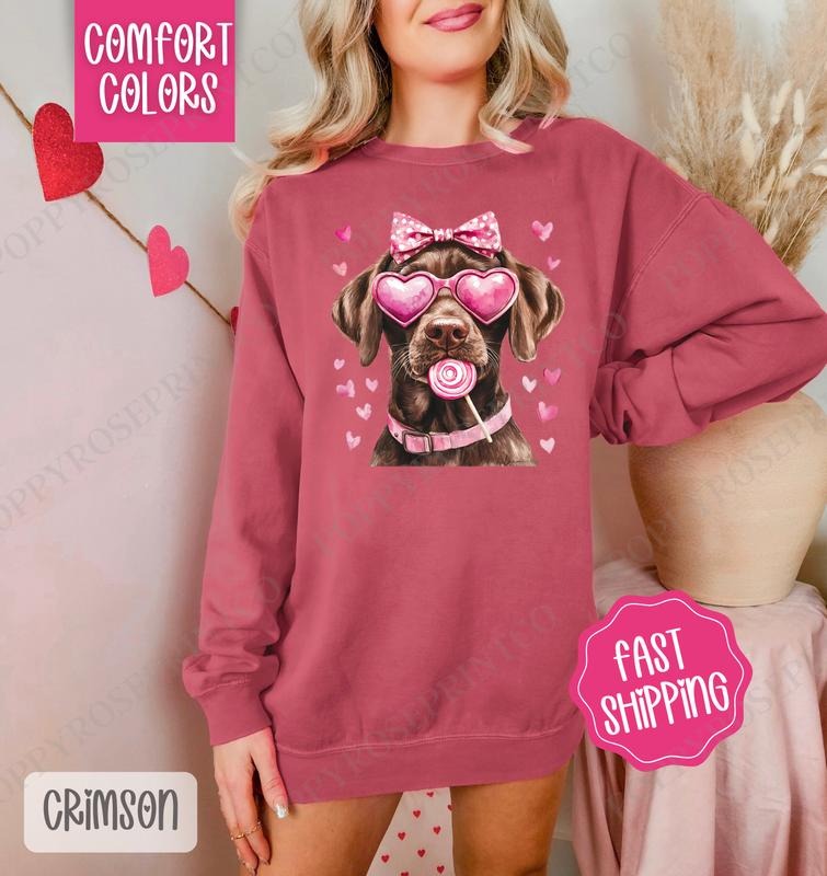 Valentine Chocolate Lab Comfort Colors Sweatshirt, Valentine's Day Women's Crewneck, Cute Women's Sweater Shirt Hoodie